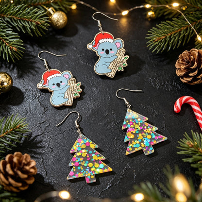 2 pairs Shiny Christmas Tree Cute Koala Earrings set Lovely Christmas Festive Jewelry set-4