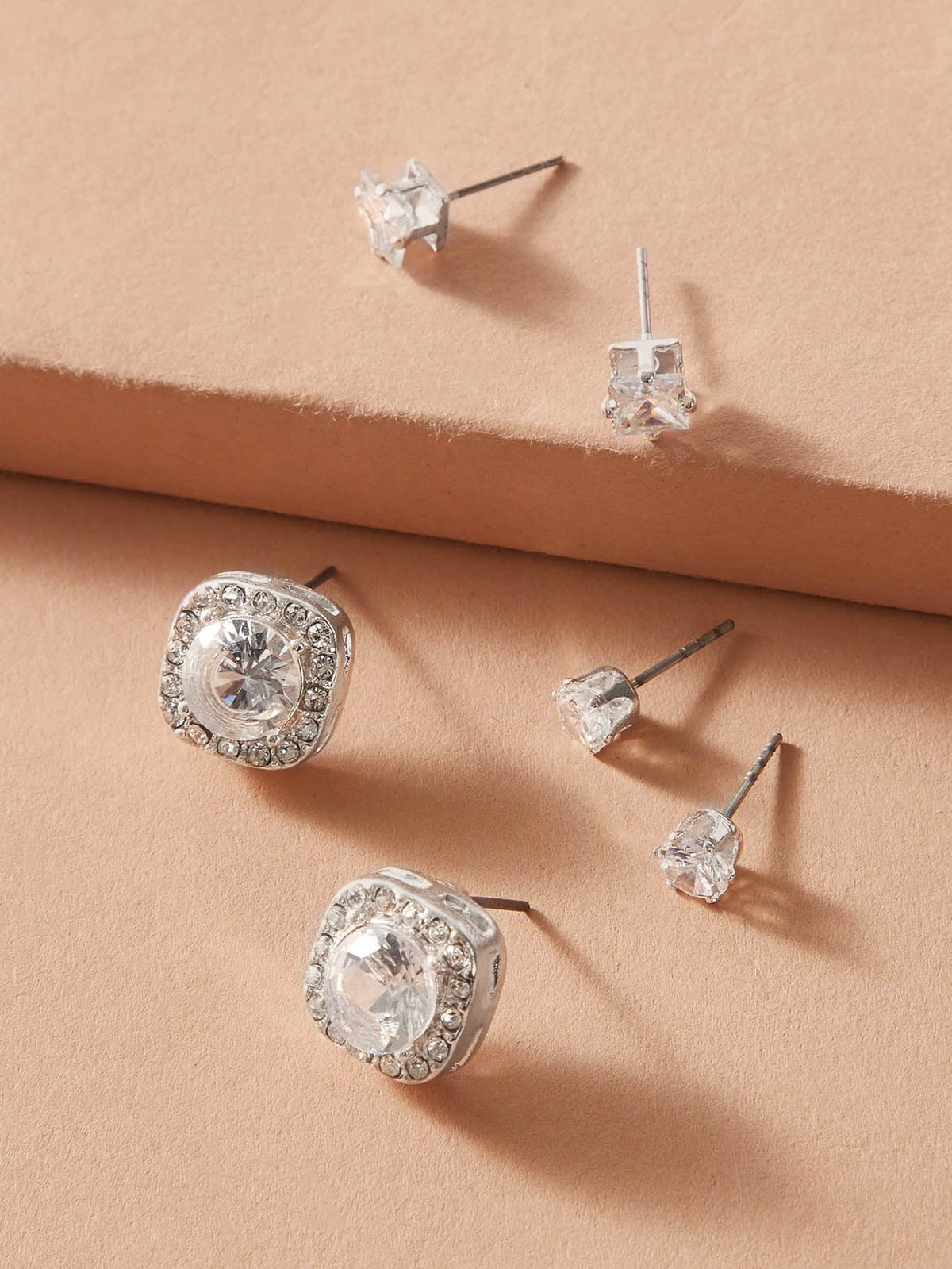 3 pairs Luxury Cubic Zirconia Round Square Stud Earrings Wedding Engagement Gift-1