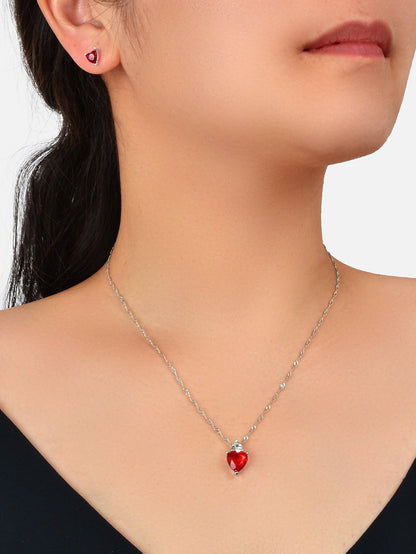 Valentine's Day Jewelry Set Gift Red Imitation Gemstone Heart Necklace Earrings-1