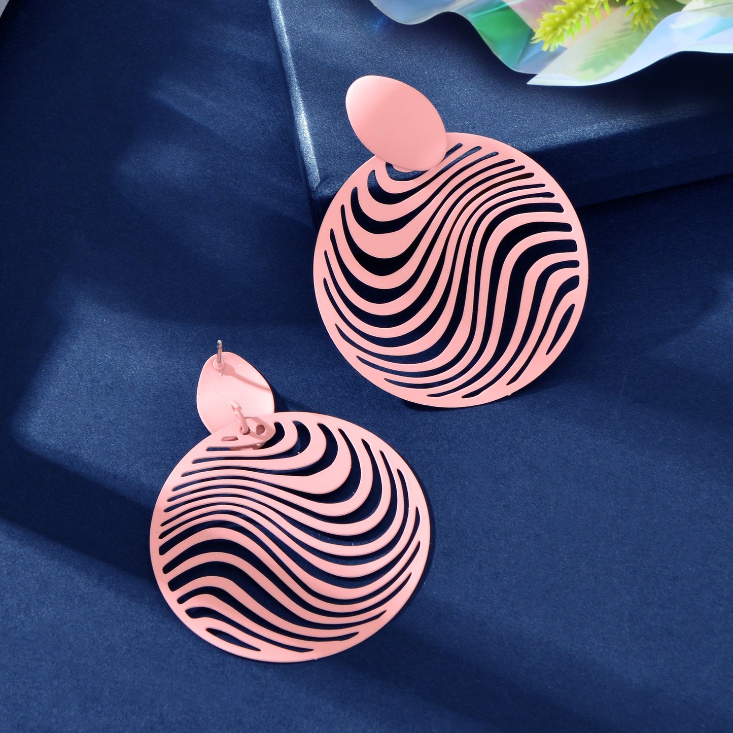 Pink Hollow Metal Round Geometric Dangle Earrings Holiday Party Social gatherings Jewelry-3