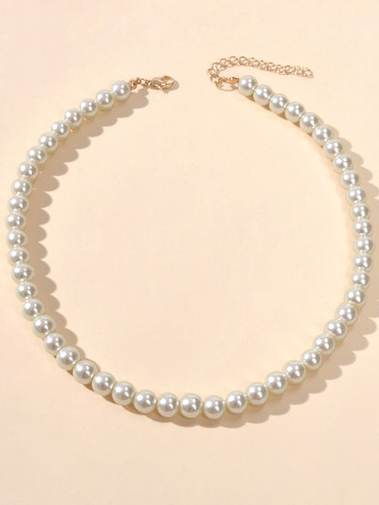 Retro Black White Beads Collar Short Choker Necklace Women Teen Party Decoration-1