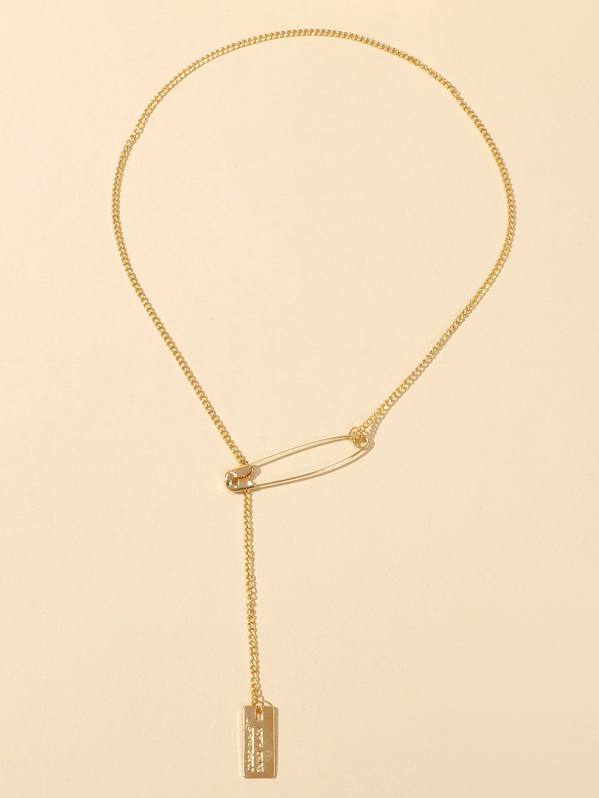 Punk Hip Hop Goth Style Gold Silver Chain Pin Square Pendant Y Lariat Necklace-5
