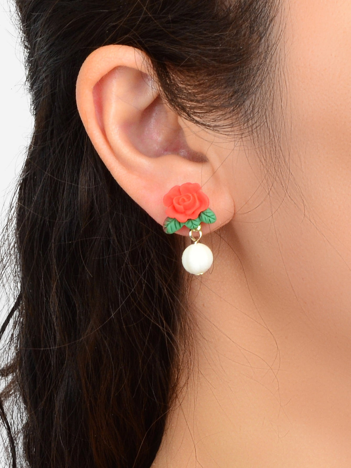 Funny Gift Asymmetrical 3D Cartoon Carved Red Rose Orange Fox Stud Earrings Gift-1