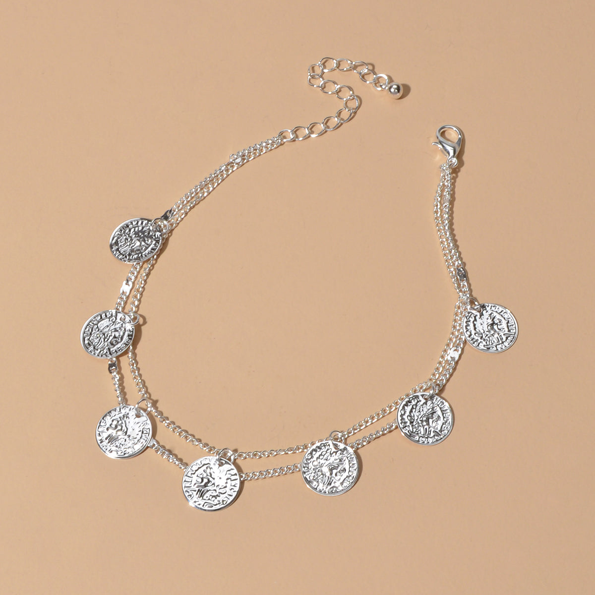 1 pc Boho Chic Double layer Silver Chain Cion Charm Anklet Foot Beach Jewellery-1