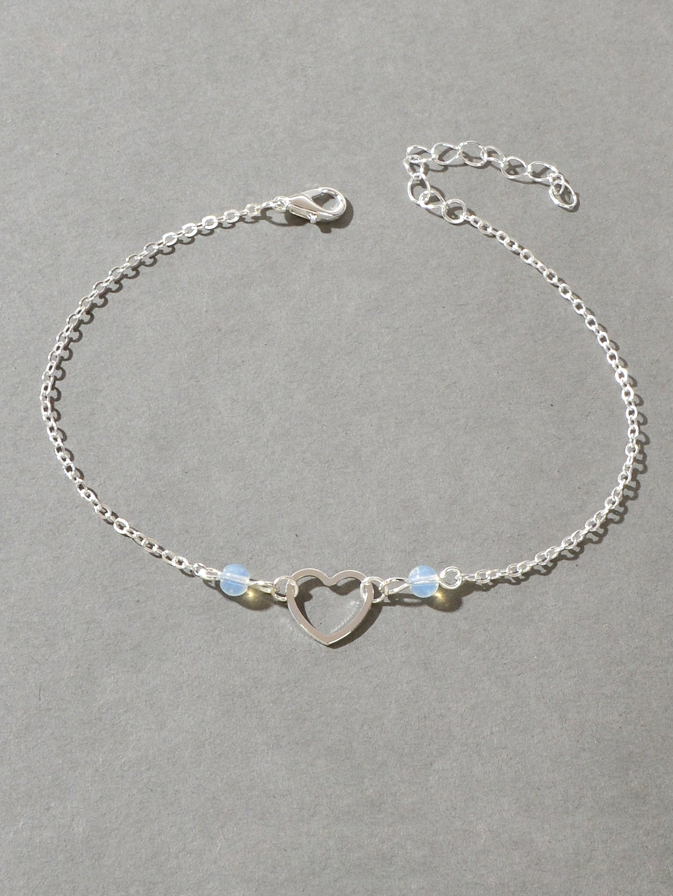 Dainty Foot Jewellery Girl Silver Chain Heart Charm Summer Barefoot Beach Anklet-1