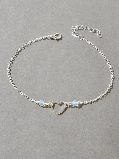 Dainty Foot Jewellery Girl Silver Chain Heart Charm Summer Barefoot Beach Anklet-1