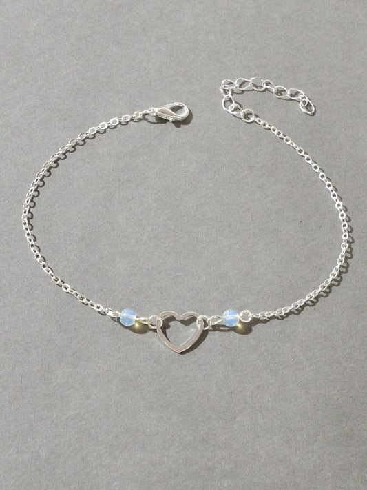 Dainty Foot Jewellery Girl Silver Chain Heart Charm Summer Barefoot Beach Anklet-1
