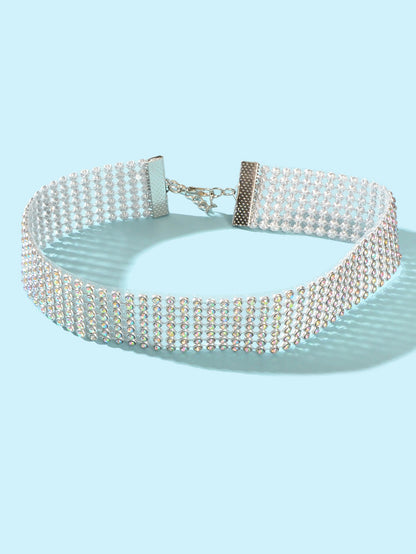 Sparkly Silver Wide Rhinestone Choker Necklace Festival Collar Neck Jewellery-1