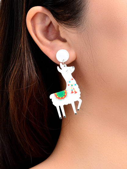 White Acrylic Lovely Sheep Dangle Lamb Earrings Cartoon Design Geometric Jewelry-1