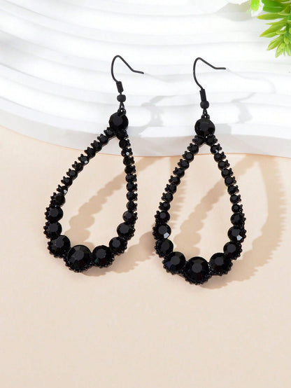 Black Lace Necklace with Teardrop Pendant Earrings Set - Elegant Gothic Jewelry-2