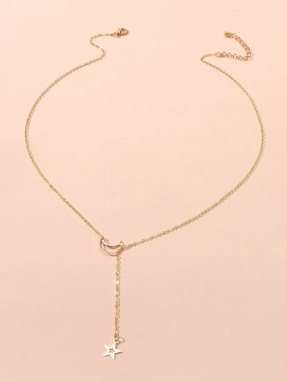 Dangle Y Lariat Crescent Moon Star Drop Charm Necklace Women's Choker Party Gift-1