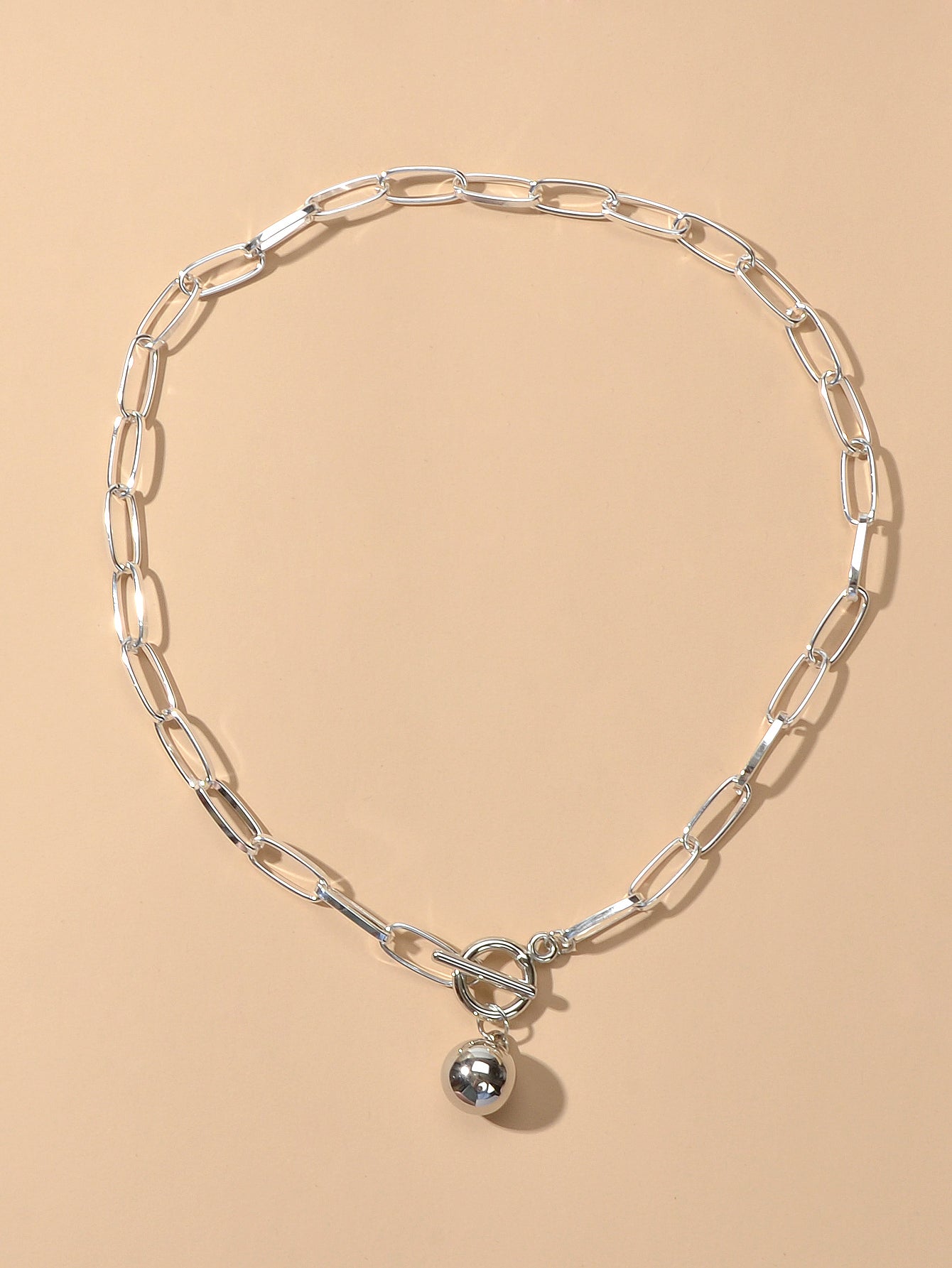 Female Thick Silver Chain Circle Bar Ball Pendant Necklace Punk Women Collar-1