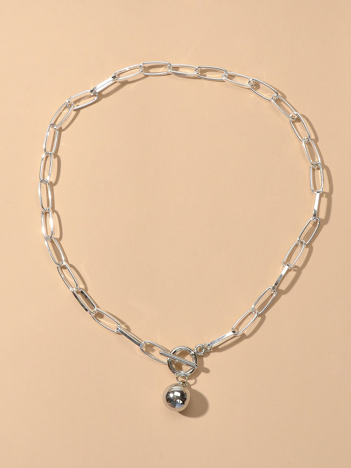 Female Thick Silver Chain Circle Bar Ball Pendant Necklace Punk Women Collar-1