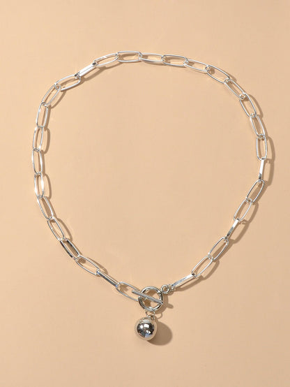 Female Thick Silver Chain Circle Bar Ball Pendant Necklace Punk Women Collar-1