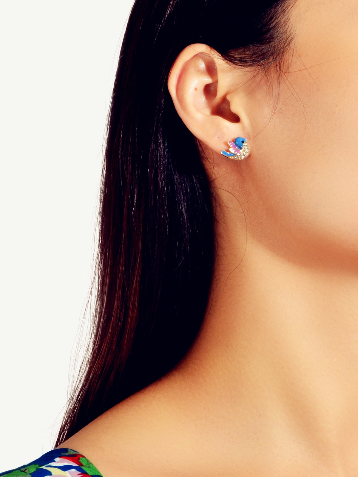 Small Rhinestone Purple Blue Enamel Love Birds Stud Earrings Funny Party Gifts-1