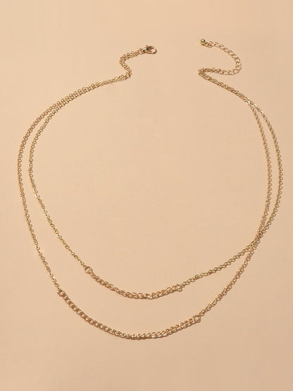 Double layer Gold Silver Chain Necklace Minimalist Women Teens Girls Accessories-1