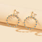 Fashion Ladies Jewelry Blue Rhinestone Gold Circle Dangle Party Bridal Earrings-0