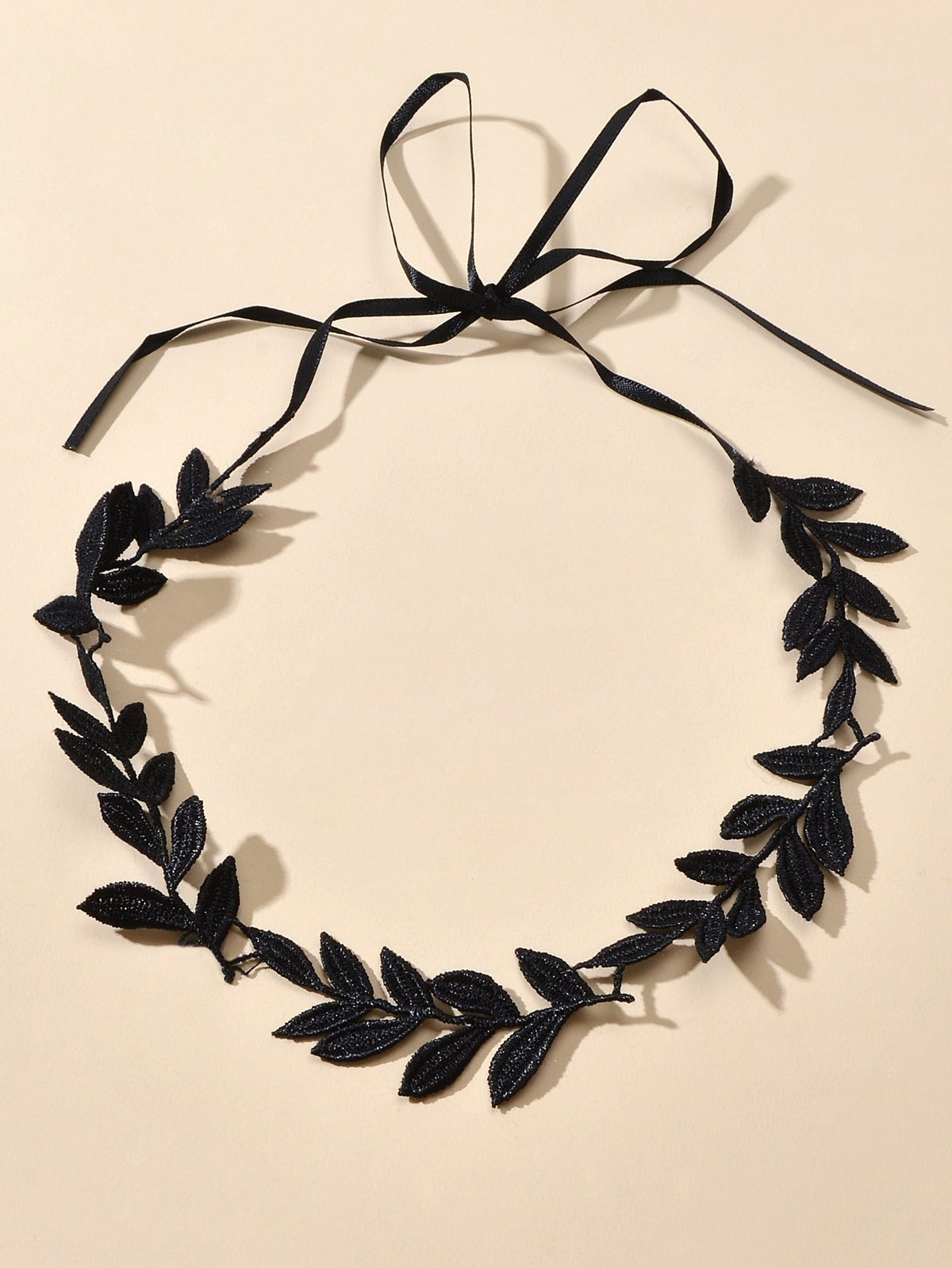 Boho Chic Style Black Ribbon Leaf Design Tied Adjustable Choker Necklace Collar-1