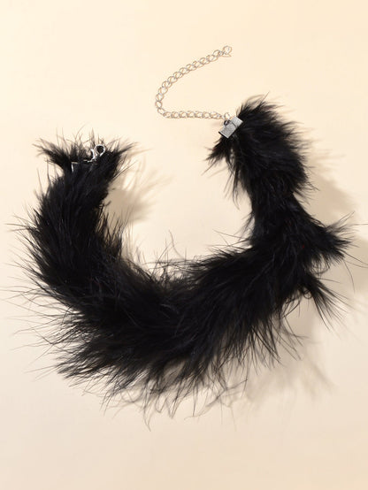 Retro Black Faux Fur Choker Collar Necklace for Women Party Dinner Accessories-1