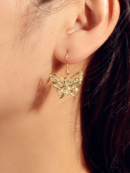 Cute Funny Trendy Gold Metal Hollow out Butterfly Minimalist Dangle Earrings-1