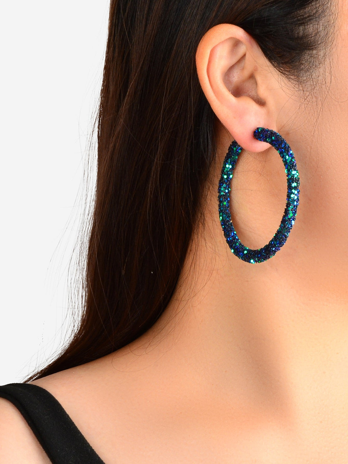 Shining Female Paillettes Green Blue Big Hoop Earrings Girls Party Decoration-1