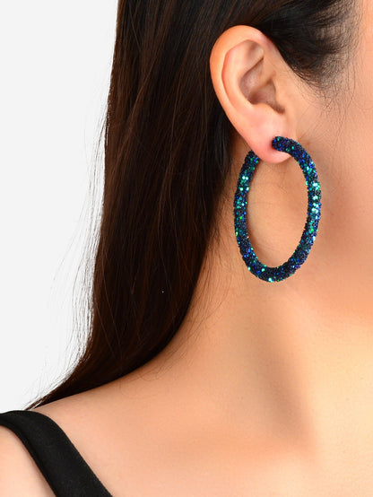 Shining Female Paillettes Green Blue Big Hoop Earrings Girls Party Decoration-1