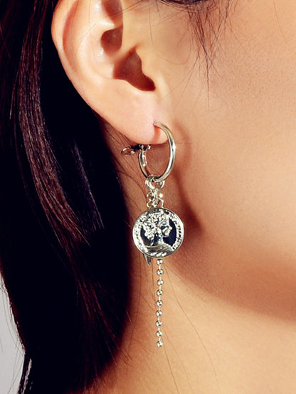 Designer Jewellery Silver Chain Popcorn Chain Spike Cion Charm Hoop Punk Earring-3