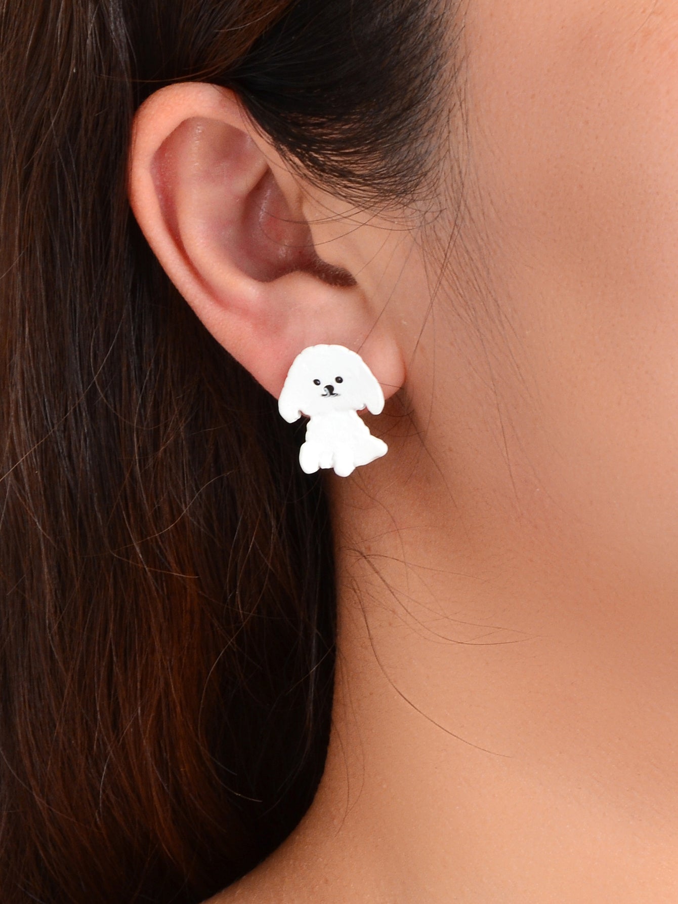 Tiny White Dog Puppy Stud Earrings Cute Teens Girls Women Dainty Jewellery Gift-1