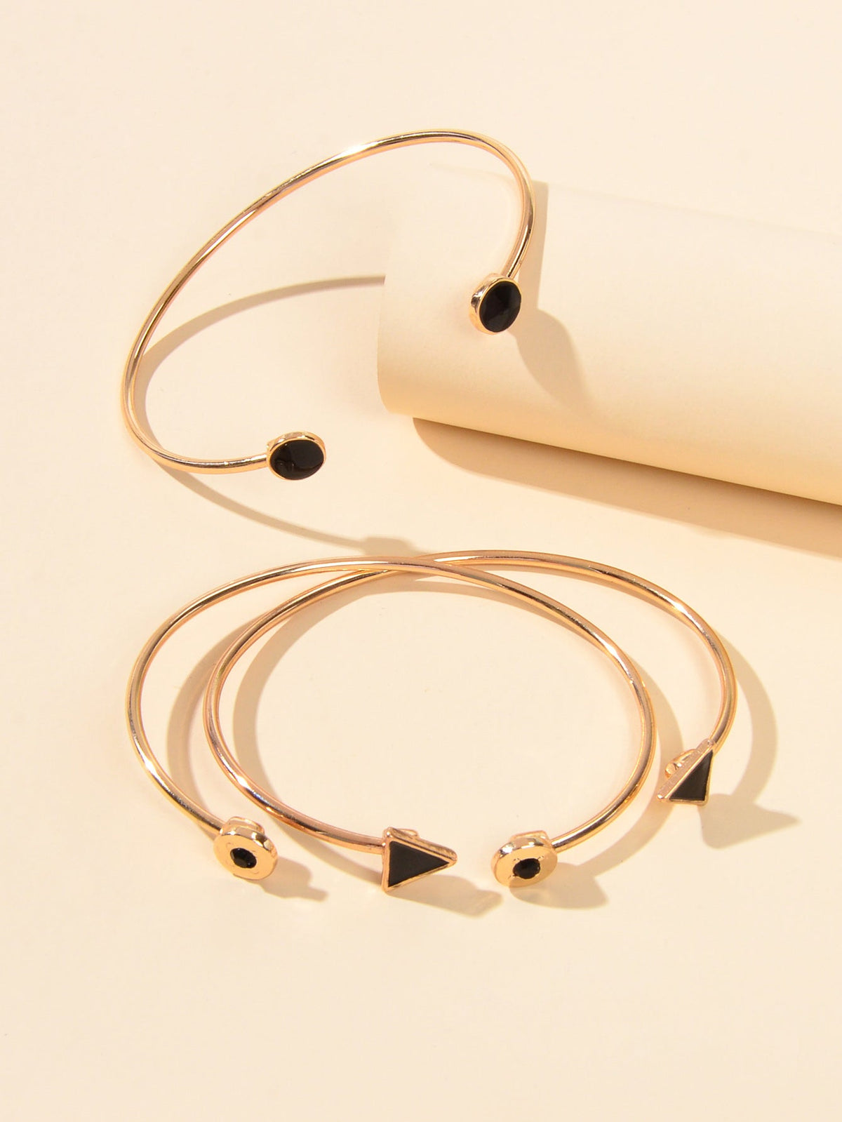 3pcs Designer Jewelry Black Enamel Round Triangle Open Cuff Bangle Bracelets set-1