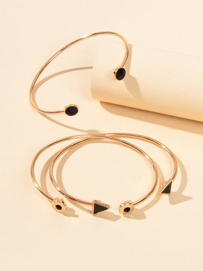3pcs Designer Jewelry Black Enamel Round Triangle Open Cuff Bangle Bracelets set-1