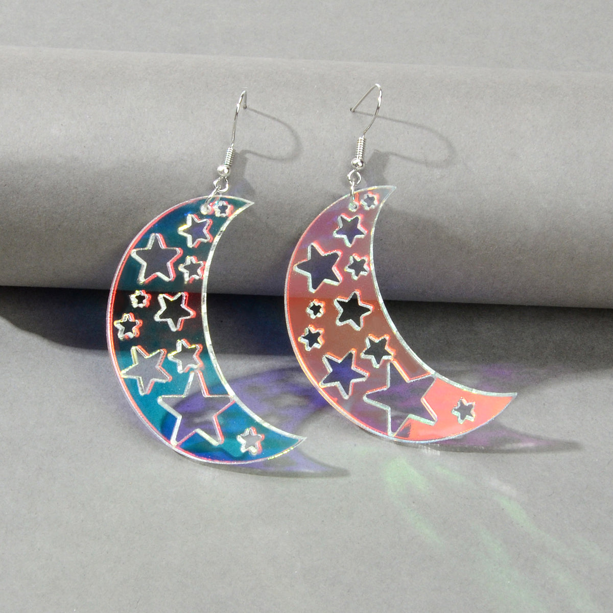 Acrylic Rainbow Colour Moon Star Hook Earrings Stunning Jewellery Gift 1 pair-1