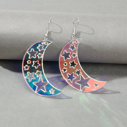 Acrylic Rainbow Colour Moon Star Hook Earrings Stunning Jewellery Gift 1 pair-1