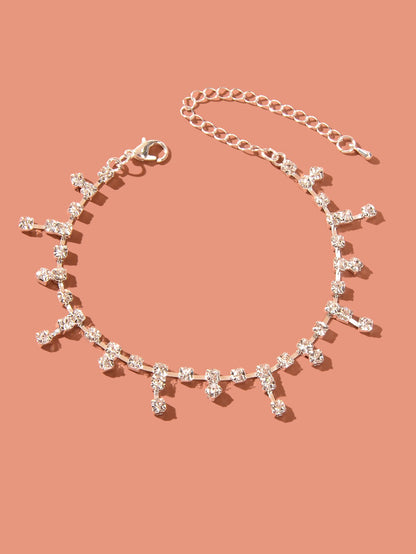 Luxurious Rhinestone Decor Silver Tassel Anklet Women Wedding Party Foot Jewelry-1