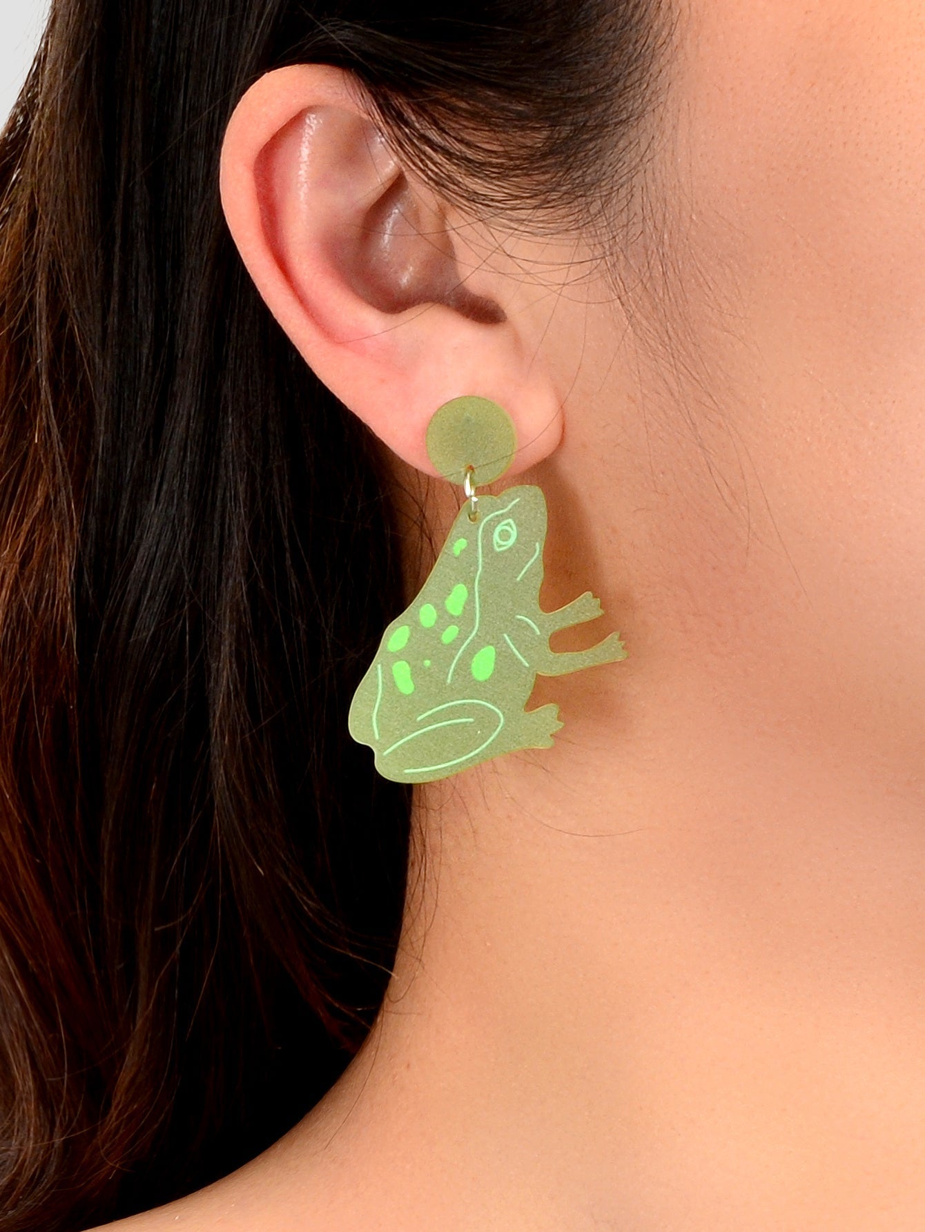 Y2k Style Green Acrylic Cute Frog Dangle Earrings Girls Personality Accessories-1