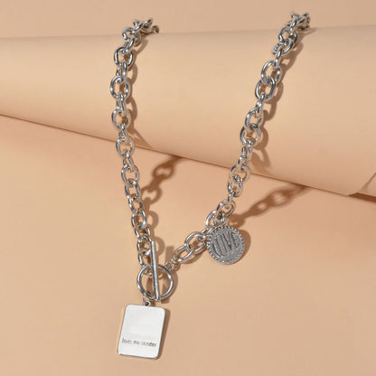 Punk Rock Love Letter Round Square Pendant Chunky Necklace Lover Hip-Hop Jewelry-2
