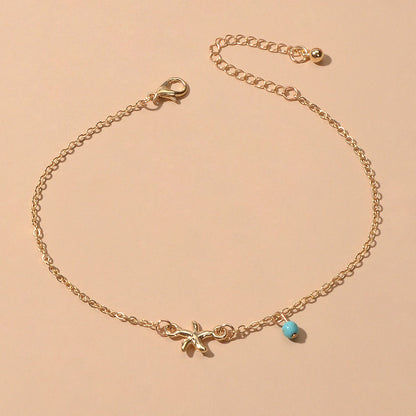 Gold Silver Chain Turquoise Starfish Anklet Barefoot Ankle Foot Jewellery-1