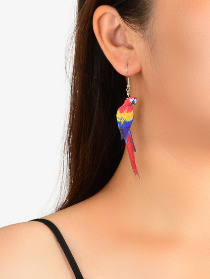 Bohemian Funny Multi-colored Acrylic Parrot Big Dangle Holiday Party Earrings-1