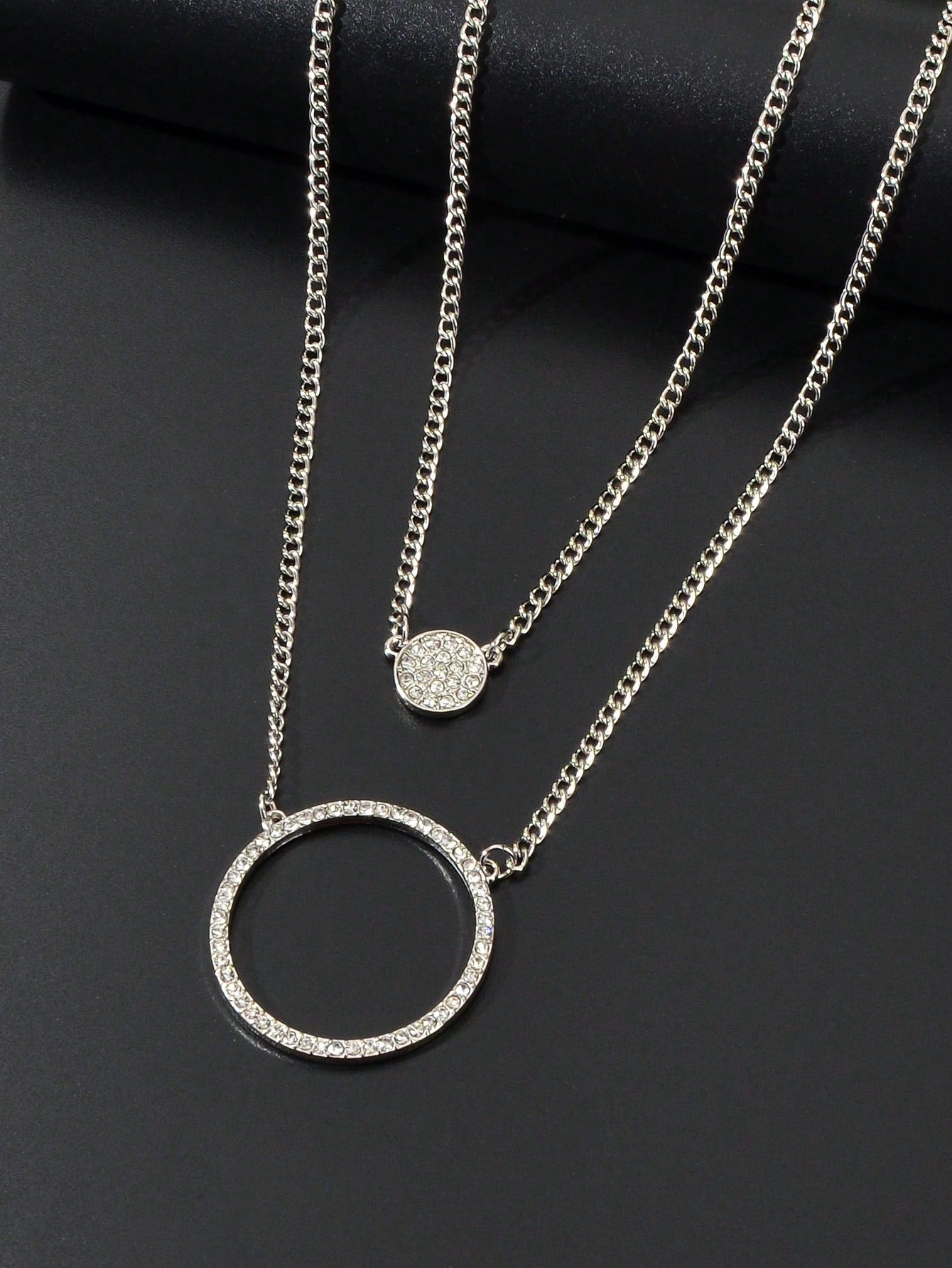 Silver Double-Layered Large Circle Pendant Necklace - Stylish Statement Jewelry-2