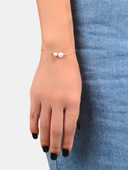 Wedding Party Wear Jewellery Gold Chain Pearl Beads Adjustable String Bracelets-1