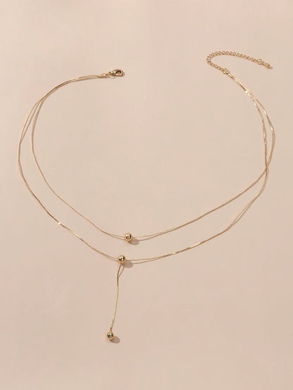 Perfect Jewellery Gold Double layer Chain Necklace Beads Charm Y Lariat Necklace-1