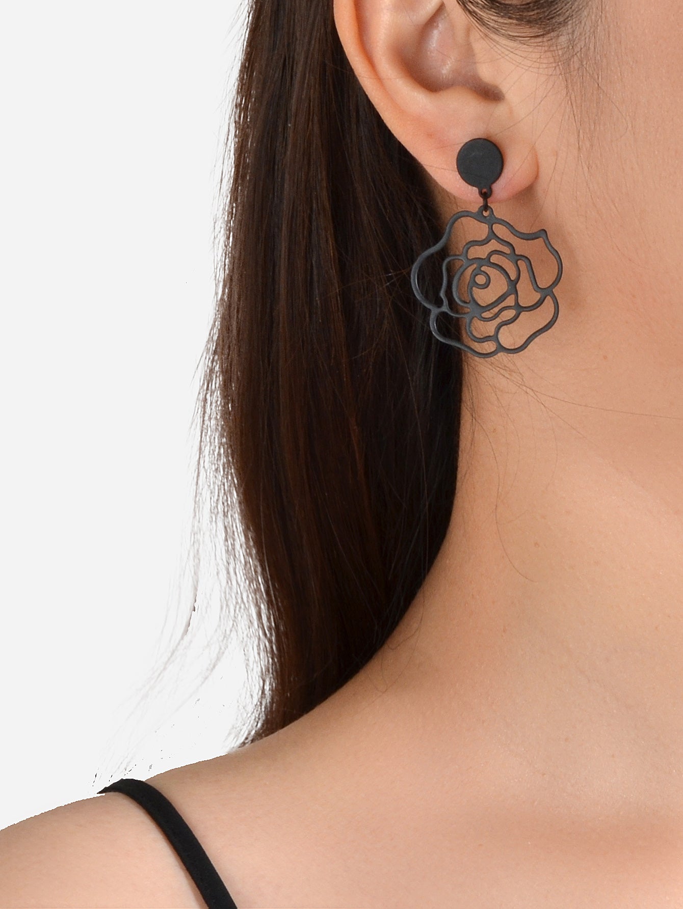 Designer Jewellery Black Hollow out Big Flower Chunky Dangle Party Earrings Gift-2