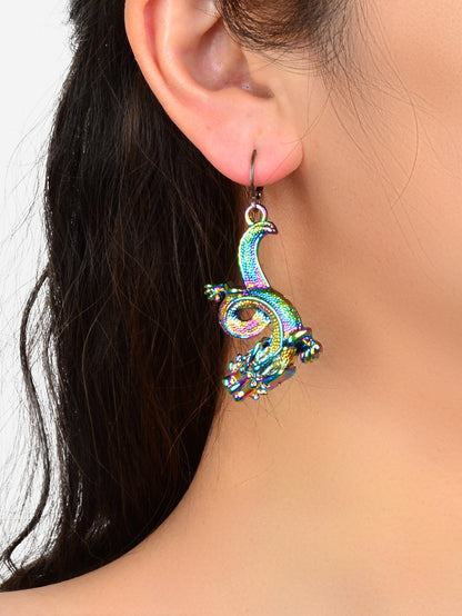 Personality Designer Jewelry Statement Punk Goth Colourful Dragon Hoop Earrings-1