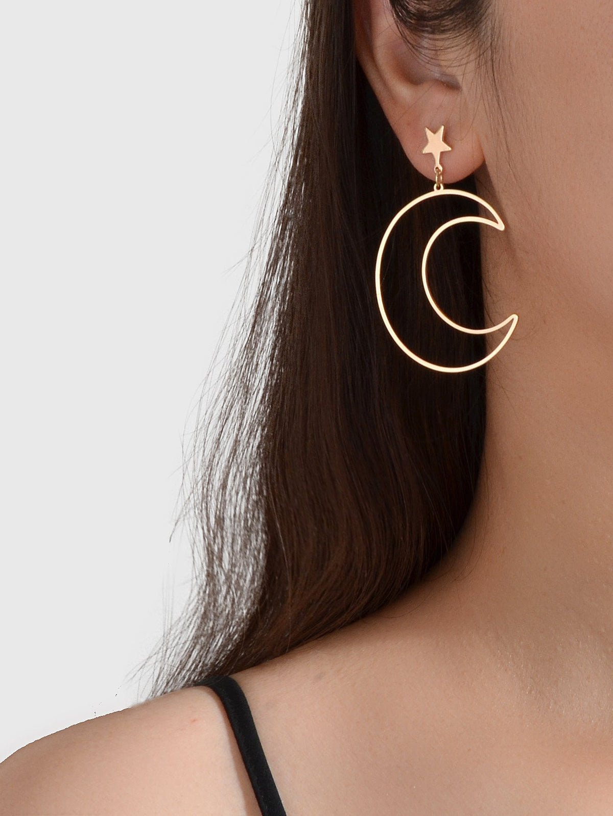 Trendy Minimalist Jewellery Gold Silver Star Moon Dangle Earrings Accessories-1