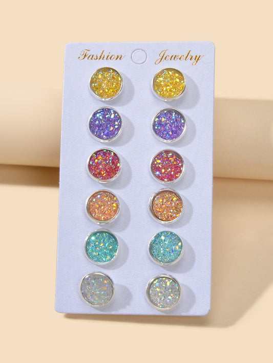 6 Pairs Mixed Candy Colour Acrylic Shiny Round Small Stud Piercing Earrings set-1