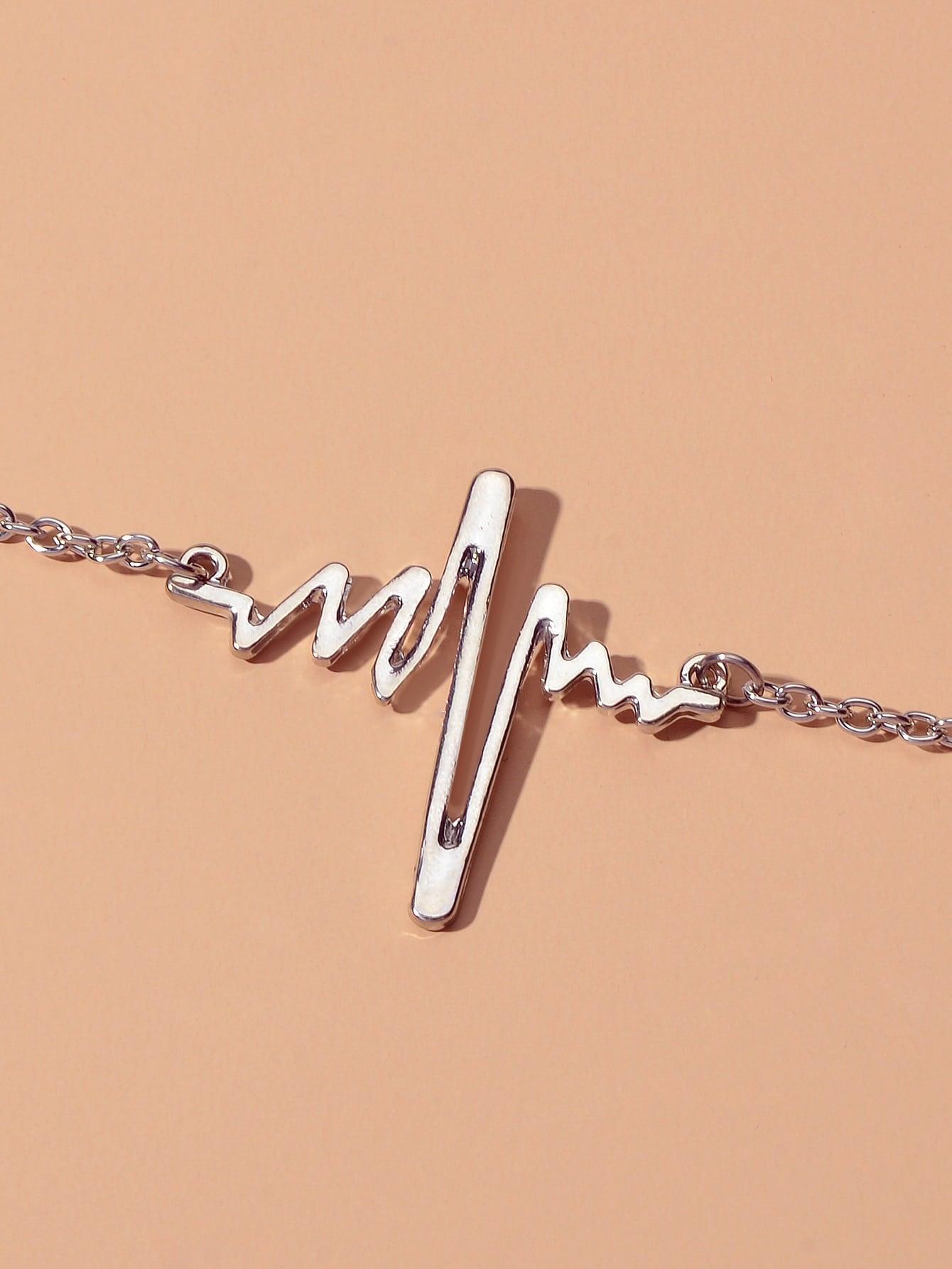 Silver EKG Heart Shape Bracelet with Heart Pendant Earrings Set Jewelry Ensemble-2
