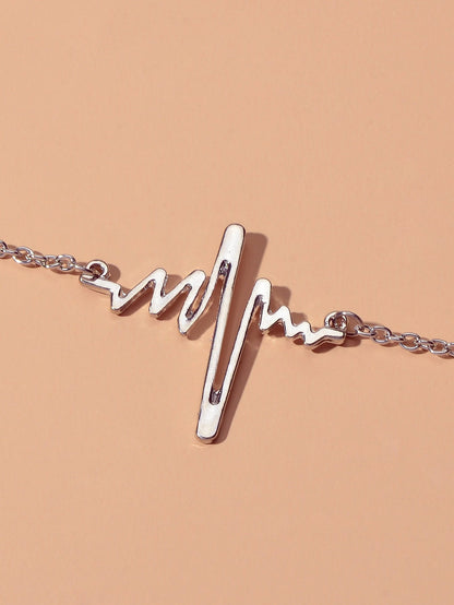 Silver EKG Heart Shape Bracelet with Heart Pendant Earrings Set Jewelry Ensemble-2