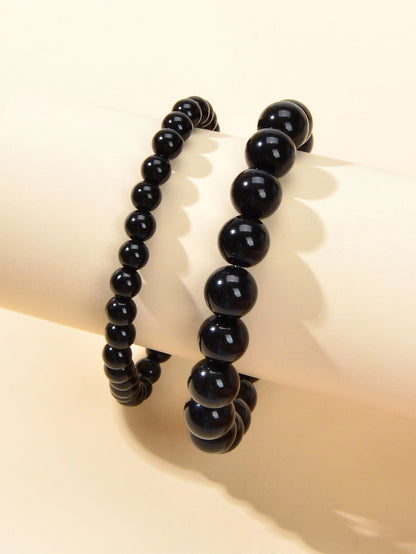 2pcs Traditional Ethnic Jewellery Handmade Black Beads Elastic Teenager Bracelet-1