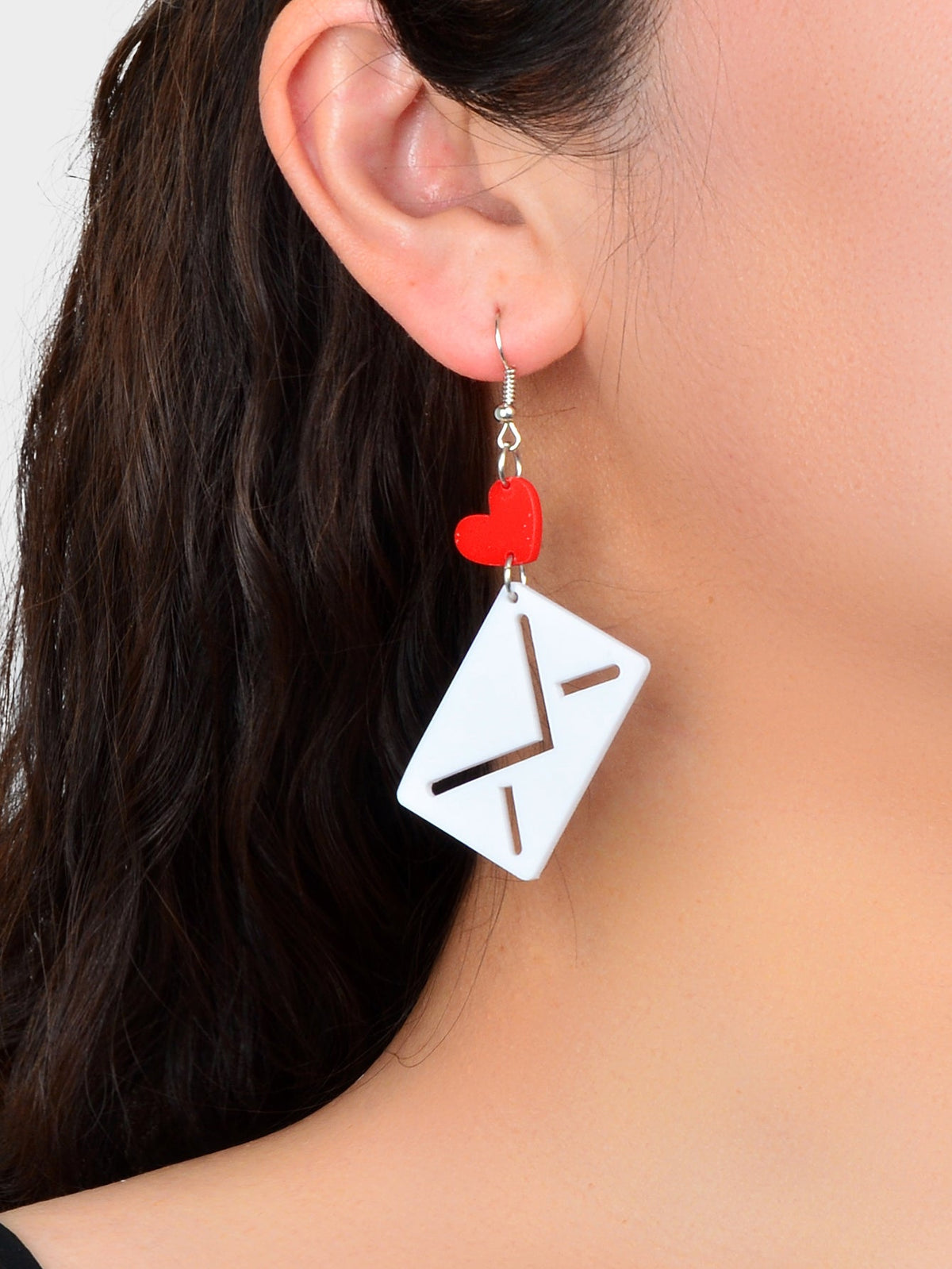 Funny Cute Red Heart White Envelope Acrylic Hook Earrings Costume Accessory Gift-1