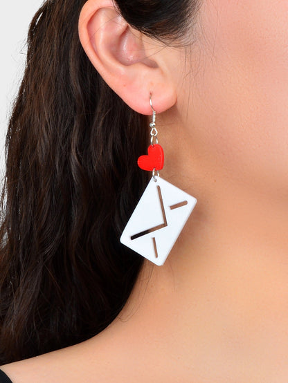 Funny Cute Red Heart White Envelope Acrylic Hook Earrings Costume Accessory Gift-1