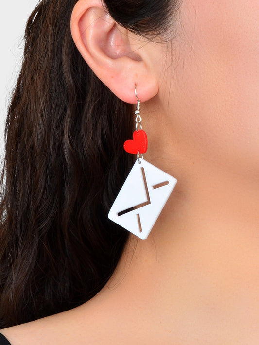 Funny Cute Red Heart White Envelope Acrylic Hook Earrings Costume Accessory Gift-1